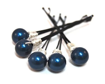 Pearl Bobby Pins | Bridal Hair Accessory | Wedding Hair | Prom Hair | Swarovski Pearls | Petrol Blue | Hair Pins | Hair Accessory | Hair