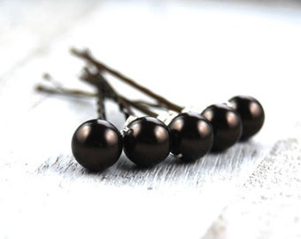 Pearl Bobby Pins | Dark brown bobby pins | Swarovski pearl bobby pins | Pearl hair pin | Wedding | Prom | Hair Pins | Brown hair pin