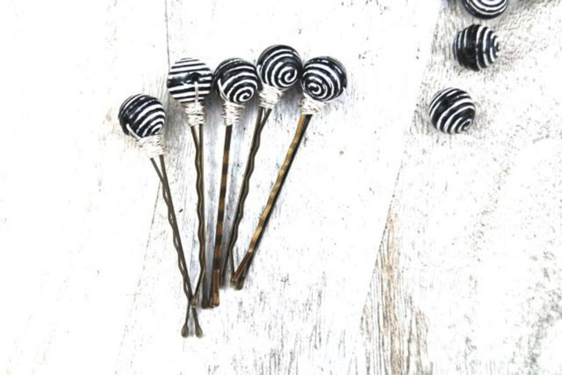 Bobby Pins Black and White Bobby Pins Vintage Lucite Bobby Pins Black