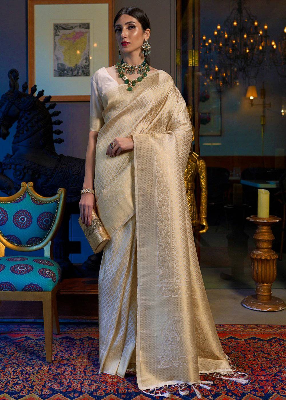 Sabyasachi Designer silk saree in golden creme embellished  Etsy