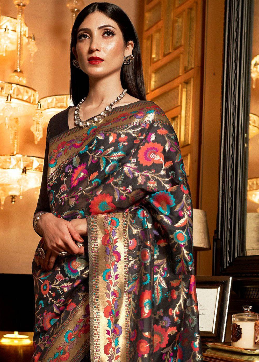 Sabyasachi Black Designer silk saree embellished Border saree | Etsy