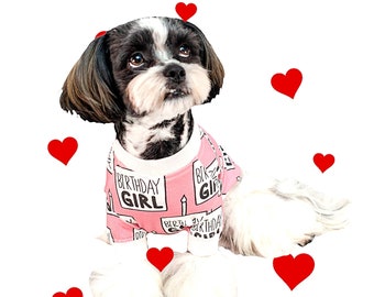 L size BIRTHDAY GIRL Pink dog shirt. (organic cotton)