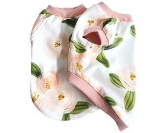 Organic cotton Cup sleeves coral rosette Dog shirt.