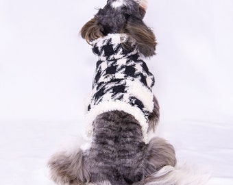 winter fur jacket harness for dog- Houndstooth dog harness.