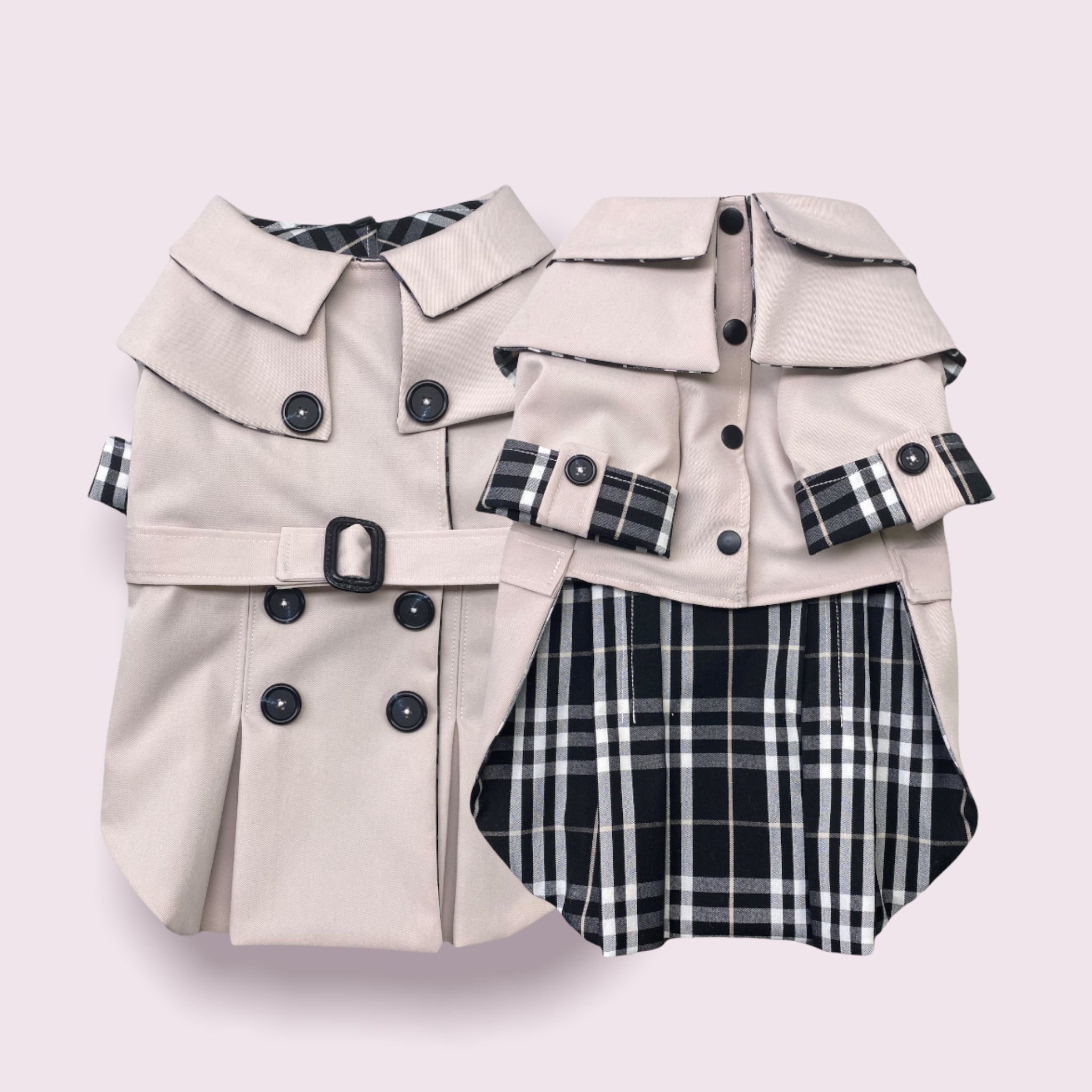 XS size Baby Pink Classic Dog Trench Coat.
