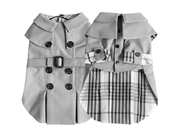 Gray Modern Classic Dog Trench Coat.