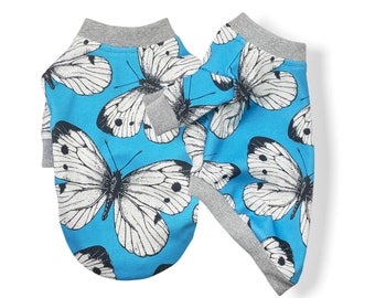 Organic Cotton Butterfly Dog Long Sleeve Shirt/Dog Design T-shirt/Small Dog Tops (Blue)