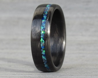 Turquoise and Lapis Lazuli, Opal Ring, Carbon Fiber Ring, December Birthstone Ring Taurus Ring, Sagittarius Ring, Anniversary Ring