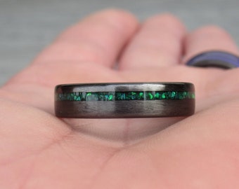 Emerald Ring, Malachiet Ring voor mannen, Dierenriem, Koolstofvezel Ring, Weegschaal Ring, Zwarte Ring, Geboortesteen Ring, Verjaardag Ring, Minimalistische Ring