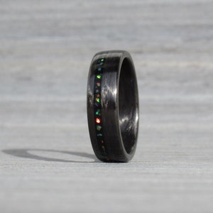 Black Tourmaline Ring, Red Opal, His or Hers Wedding Ring, Promise Ring, Carbon Fiber Ring, Black Ring