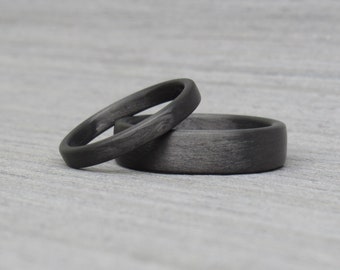 Matching Wedding Bands, His and Hers Carbon Fiber Rings, Rings for Couples, Black Engagement Set, Black Rings