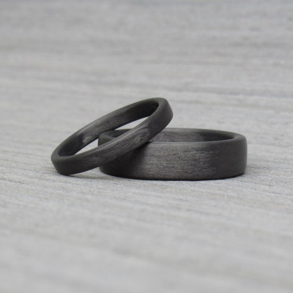 Matching Wedding Bands, His and Hers Carbon Fiber Rings, Rings for Couples, Black Engagement Set, Black Rings