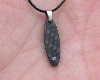 Carbon Fiber Pendant with Diamond, Purple Diamond Necklace, Anniversary Gift for Girlfriend, Minimalist Necklace, Industrial Style Jewelery