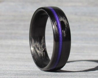 Purple Line Ring, Carbon Fiber Ring, Statement Ring, Manly Ring, Boyfriend Ring, Promise Ring, Black Ring