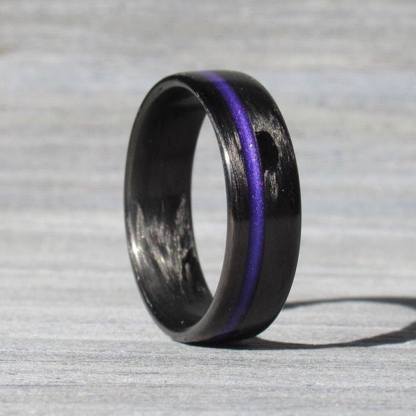 Anello linea viola, anello in fibra di carbonio, anello di dichiarazione, anello virile, anello fidanzato, anello di promessa, anello nero