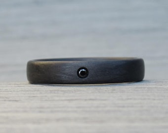 Black Diamond Carbon Fiber Ring, Industrial Jewelry, Minimalist Wedding, Black Ring, Stacking Ring
