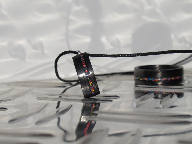 Opal Necklace His or Hers Gift Carbon Fiber and Opal Pendant Best Friend Gifts