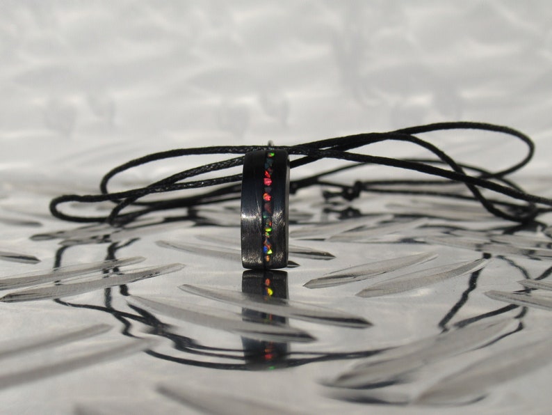 Opal Necklace His or Hers Gift Carbon Fiber and Opal Pendant Best Friend Gifts