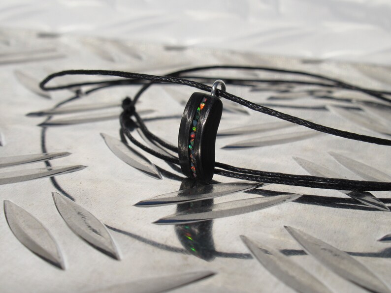 Opal Necklace His or Hers Gift Carbon Fiber and Opal Pendant Best Friend Gifts