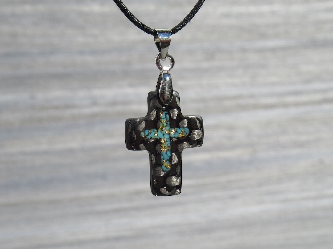 Turquoise Cross Necklace Carbon Fiber Necklace Gold Cross Etsy