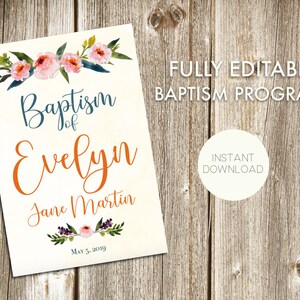 VOLLEDIG BEWERKBAAR 'Evelyn' doopprogramma - INSTANT Download