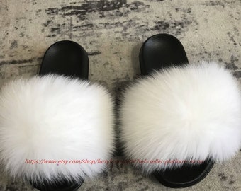 white slides with fur