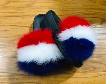 red white and blue fur slides