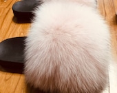 Max Large XXL fur Nude pink Real Fox Fur Slides beach Sandals fur Slippers Fashion summer Shoes