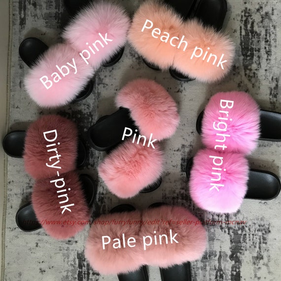 light pink fur slides