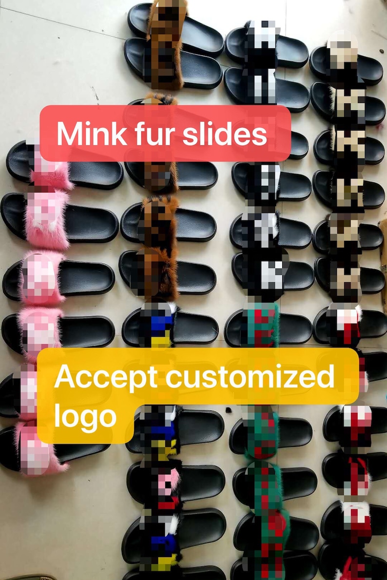 Black Multicolored Letter Mink Fur Slides Real Mink fur Sandals Summer beach Slippers Fashion Fur designer Shoes