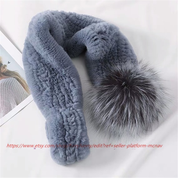 Knitted Rabbit Fur Scarf Scarves Furry Wraps New Experience Real Fur Collar Neck