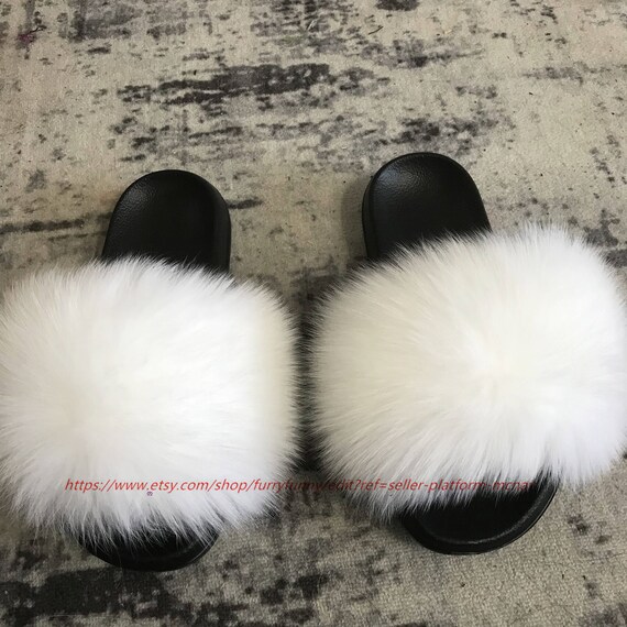 white fluffy sandals