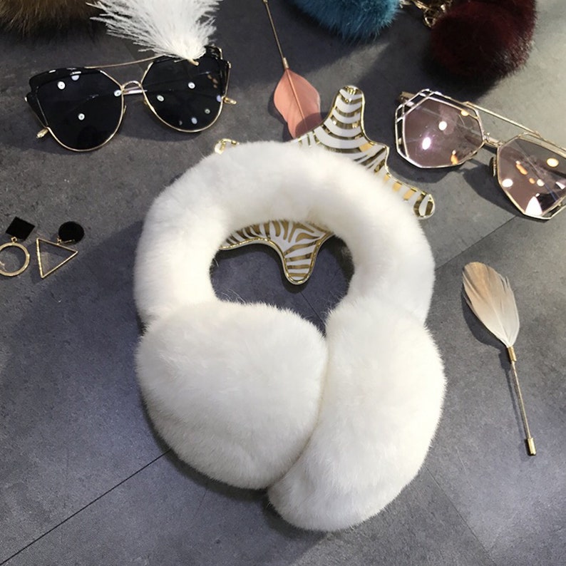 White Fur Earmuff Real Rex Rabbit Fur Earmuffs Unisex Ear Muff Etsy