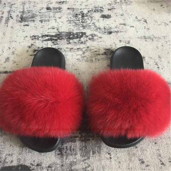 Red Fur Slides Real Fox Fur Fulffy Fur 