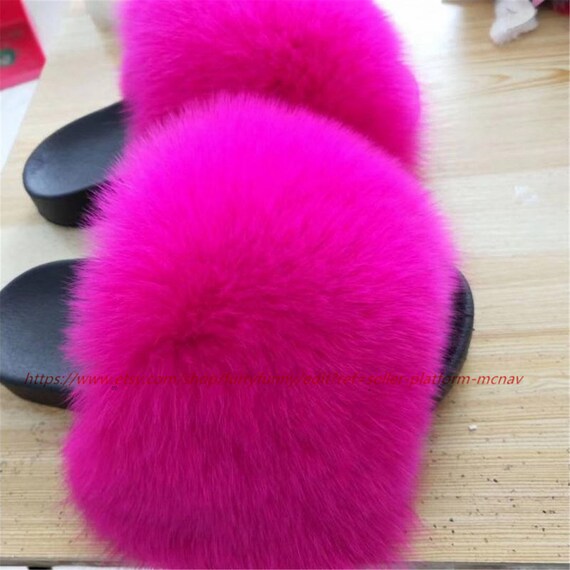 pink fur sandals