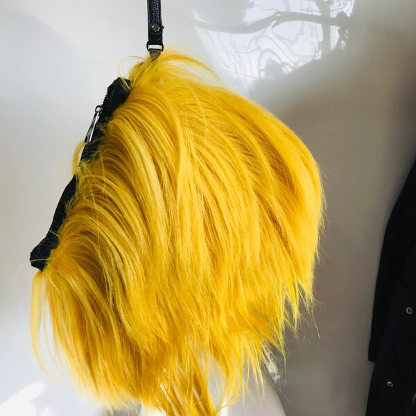 Real Sheep Goat Fur Bag Handbag Women’ shoulder Bag - Yellow