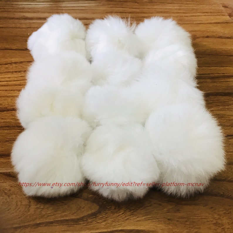 1 LOT Cat Real fur Ball Toy White Pom Ball With Small Elasic Etsy
