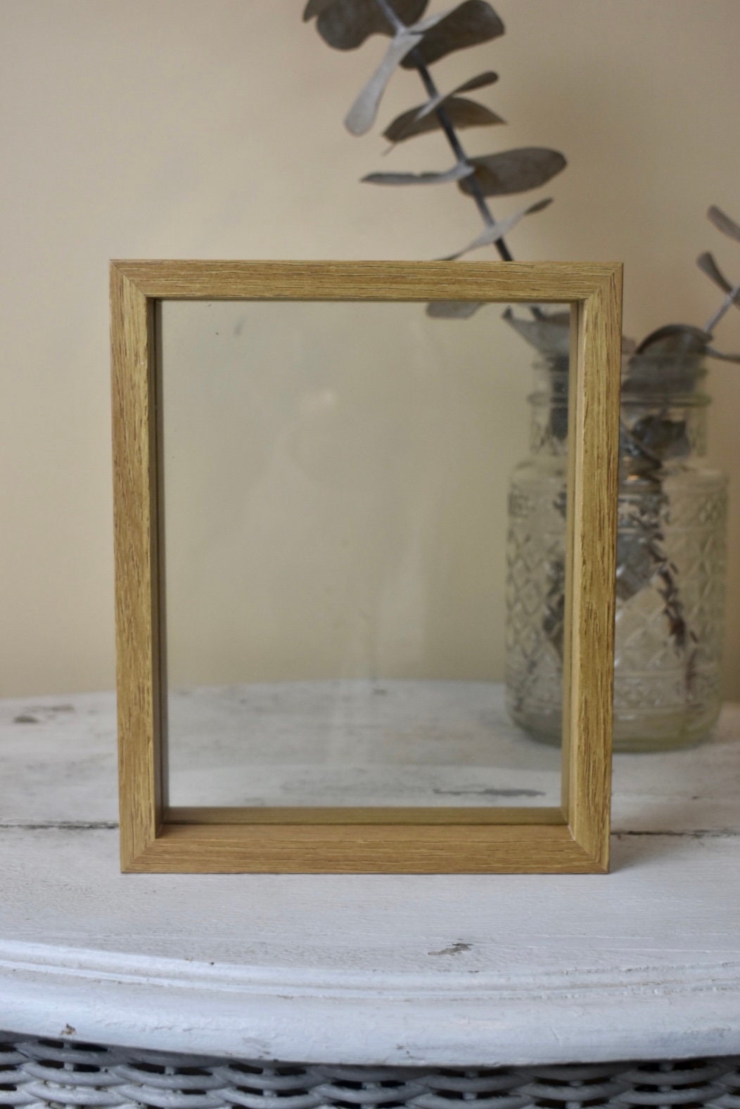 Wood White Black Glass Floating Frame Tabletop - Etsy