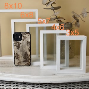 Wood White Black Glass floating frame tabletop frame for pressed flowers