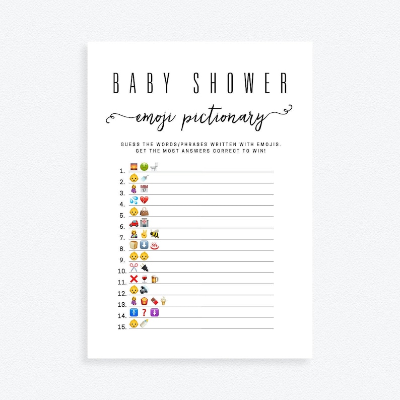 Baby Shower Emoji Pictionary . Emoji Game . Gender Neutral Etsy