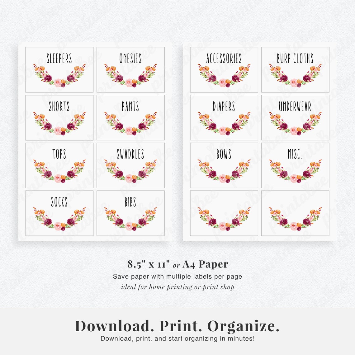 Printable Floral Baby Nursery Drawer Labels Baby Girl Etsy UK