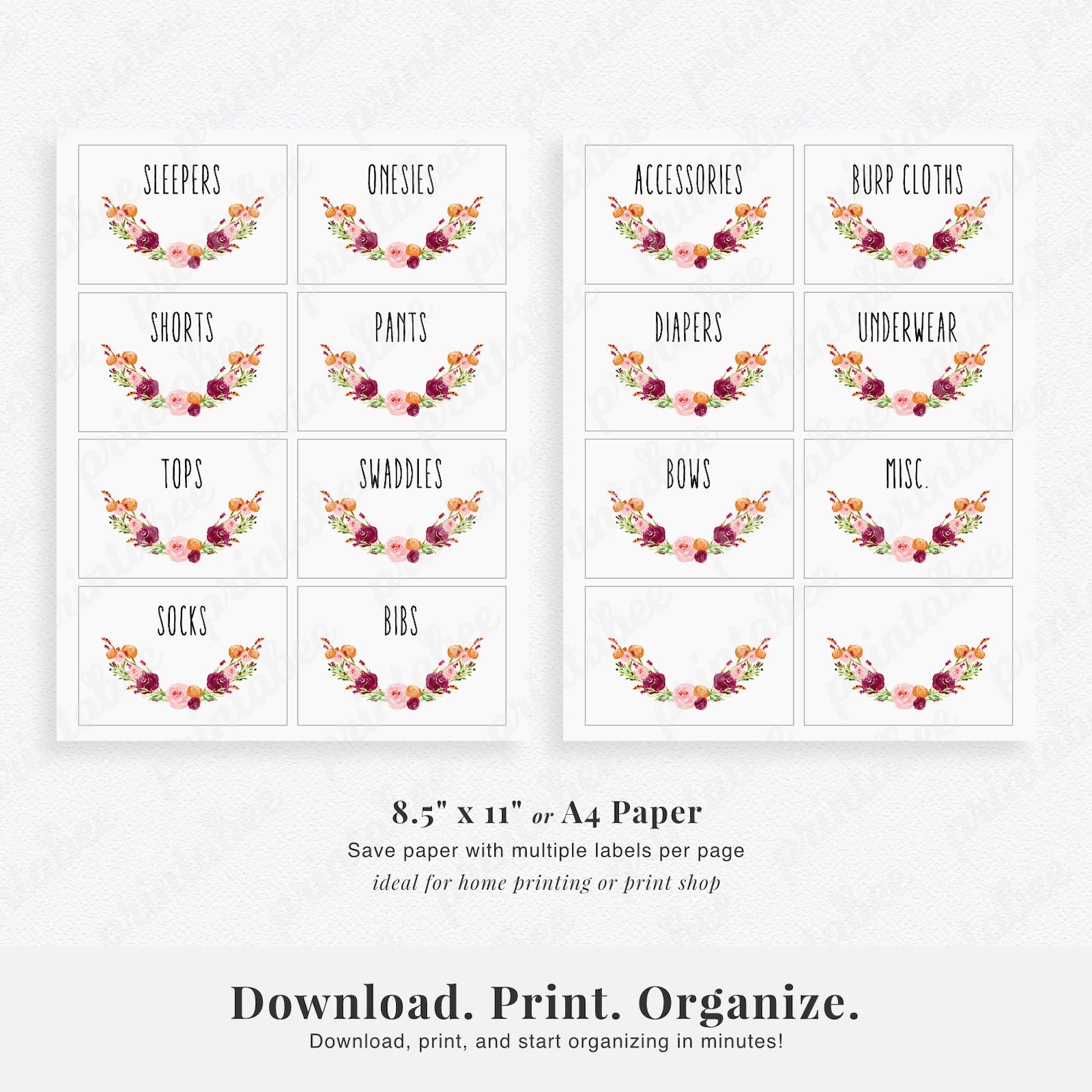 Printable Floral Baby Nursery Drawer Labels Baby Girl Etsy UK