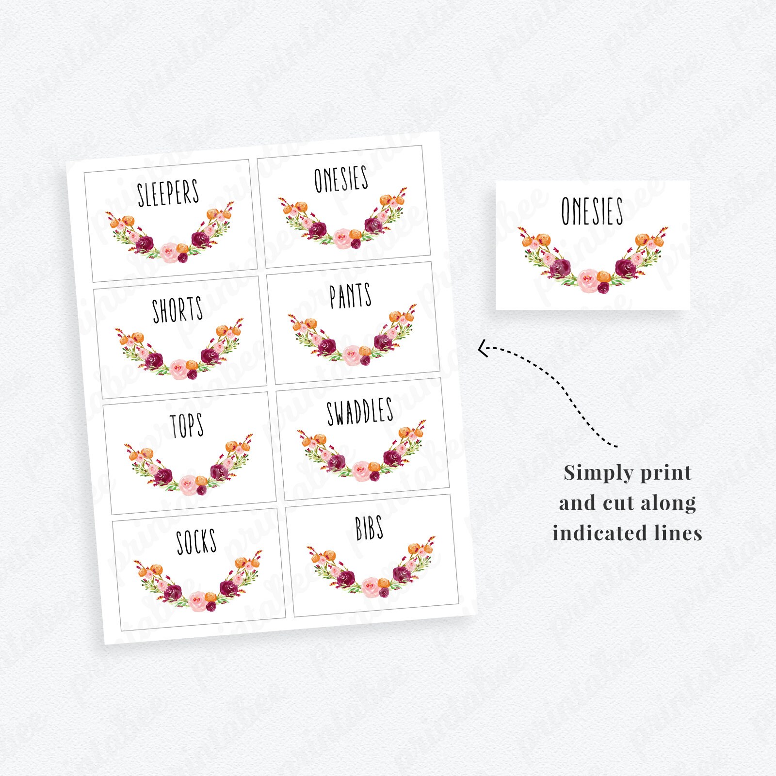 Printable floral baby nursery drawer labels baby girl | Etsy