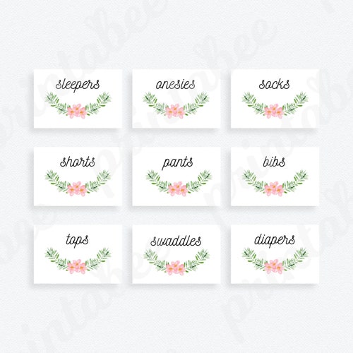 Floral Printable Baby Nursery Drawer Labels / Basket Labels Etsy