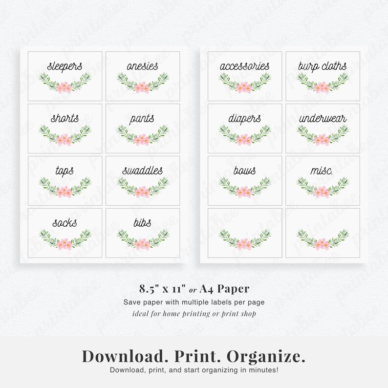 Printable Pink Floral Baby Nursery Drawer Labels Baby Clothes Etsy