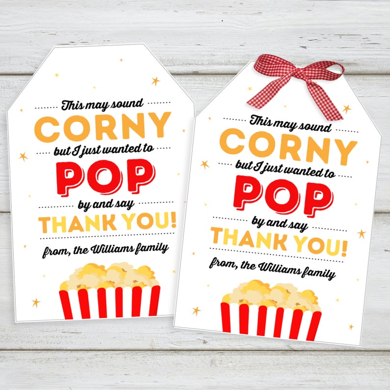 Pop by and Say Thank You Gift Tag Corny Gift Tag Popcorn Etsy