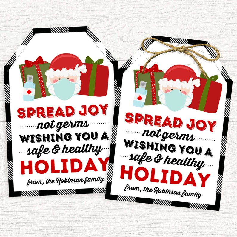 Spread Joy Not Germs merry christmas gift tag hand sanitizer | Etsy