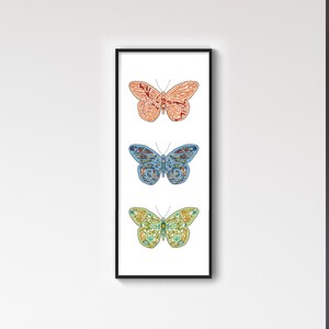 Butterfly wall art, long vertical wall art, butterfly print, printable wall art, long narrow wall art print, butterfly wall decor