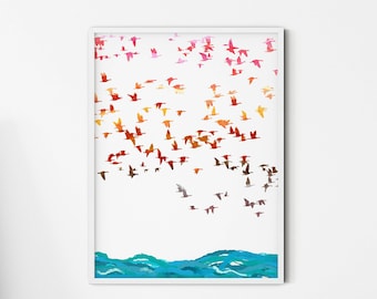 Watercolor Flying Birds Print: Bathroom or Nursery Wall Art (Digital Download)
