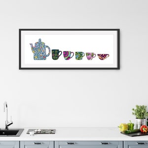 Coffee and tea decor, long narrow art, kitchen wall art, long horizontal wall art, coffee bar decor, art nouveau, digital download art print